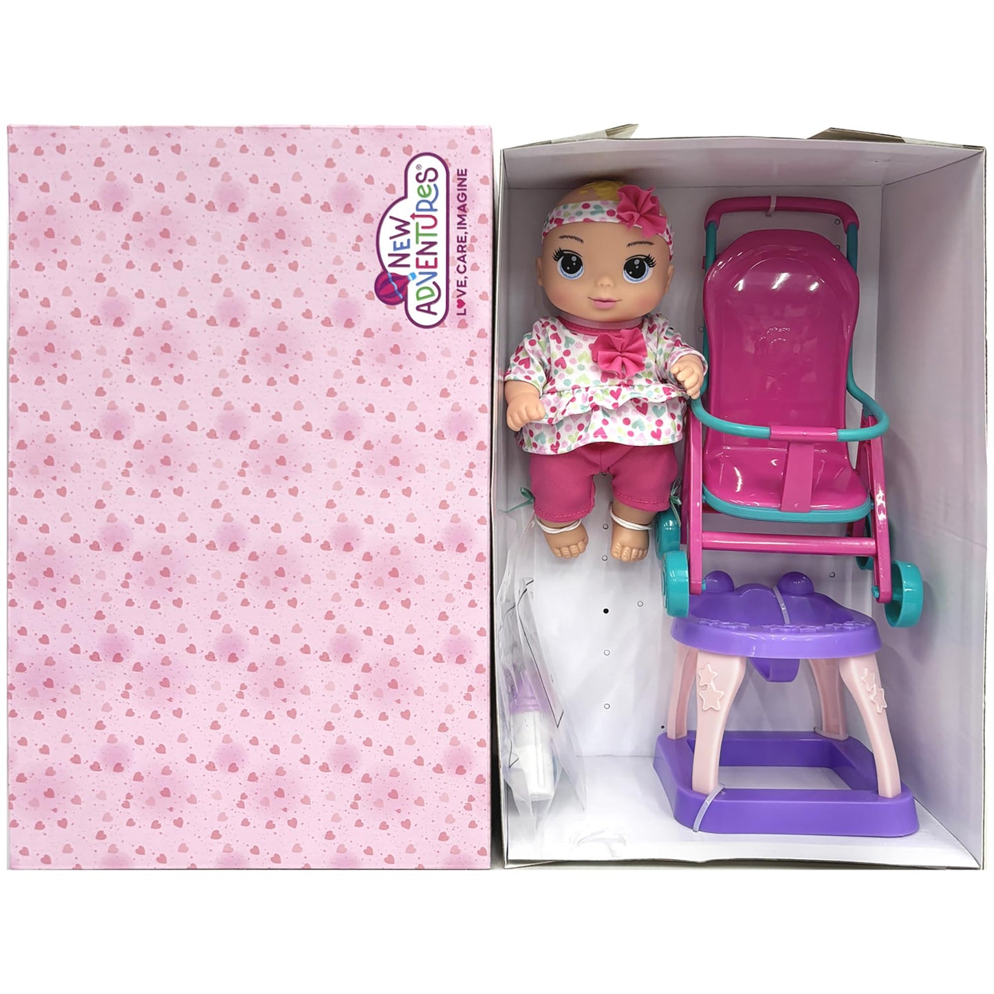 New Adventures Baby Maziuna Stroll & Scoot 8" with Accessories, 9 Pcs Set, Multi, 3782