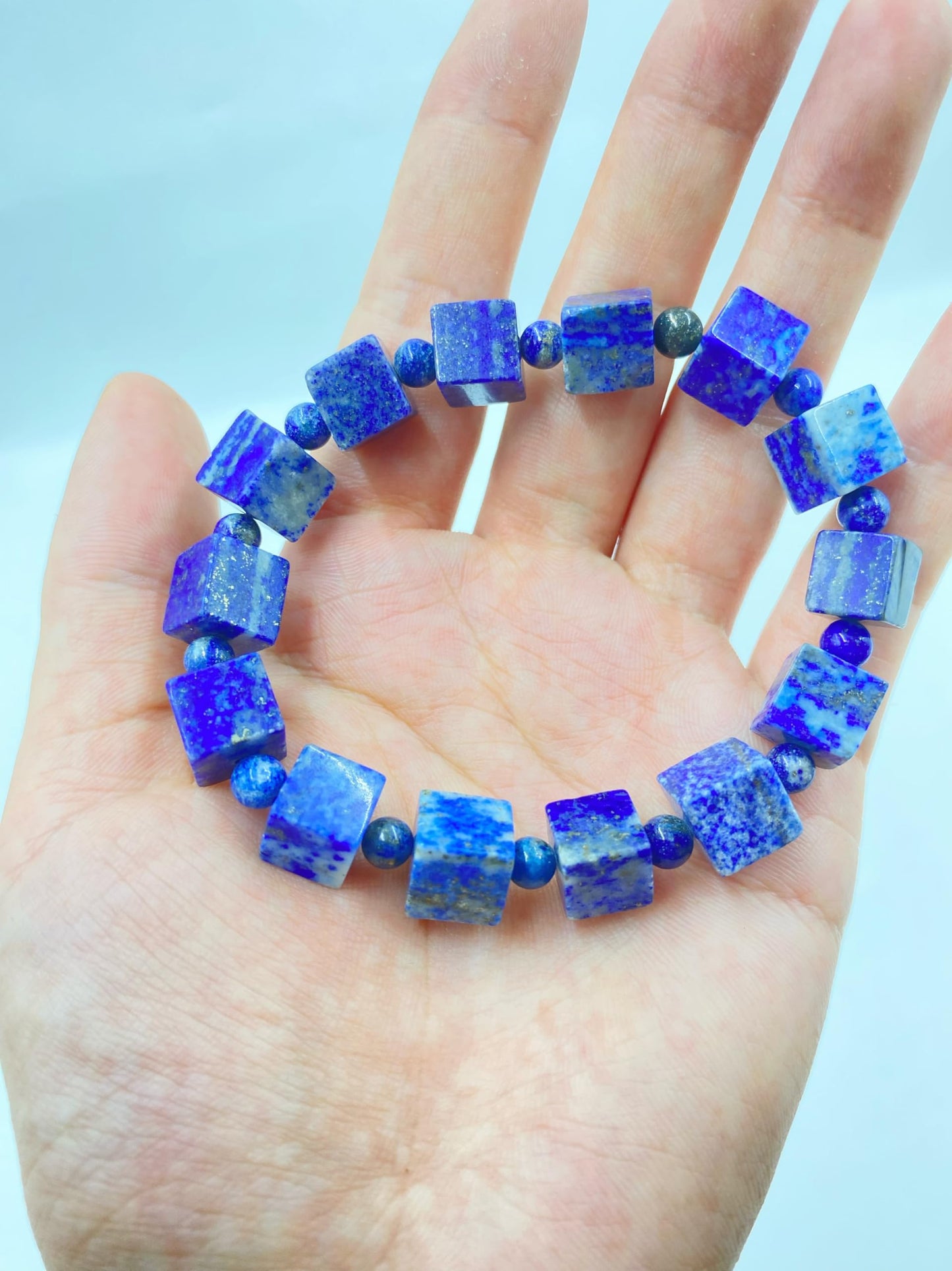 YYANBERICH 8mm Square Lapis Lazuli Bracelet-Natural Stone of Enlightment & Protection Thought Amplifier &Bringing deep peace Emotional Healing (8mm+ Square Lapis Lazuli)