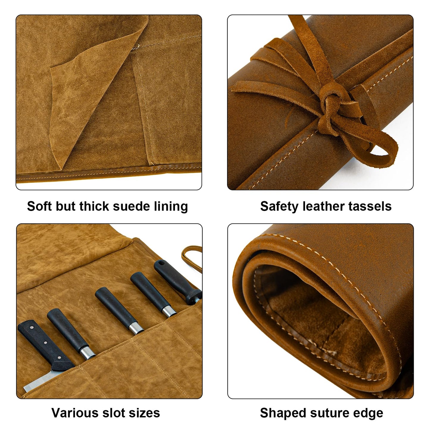 Genuine Leather Knife Roll, Knife Bags for Chefs Professional, Small Chef'S Knife,Knives Holders Protectors with 5 Slots