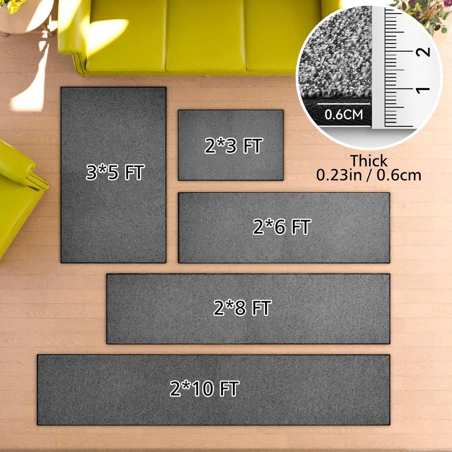AREDO Runner Rug with Non Slip Rubber Backing, Washable Soft Floor Carpet for Kitchen, Hallway, Entryway Indoor, Bedroom, Laundry, Low Pile Area Rugs, Solid color with Pointillism style, 2*6 ft BLACK