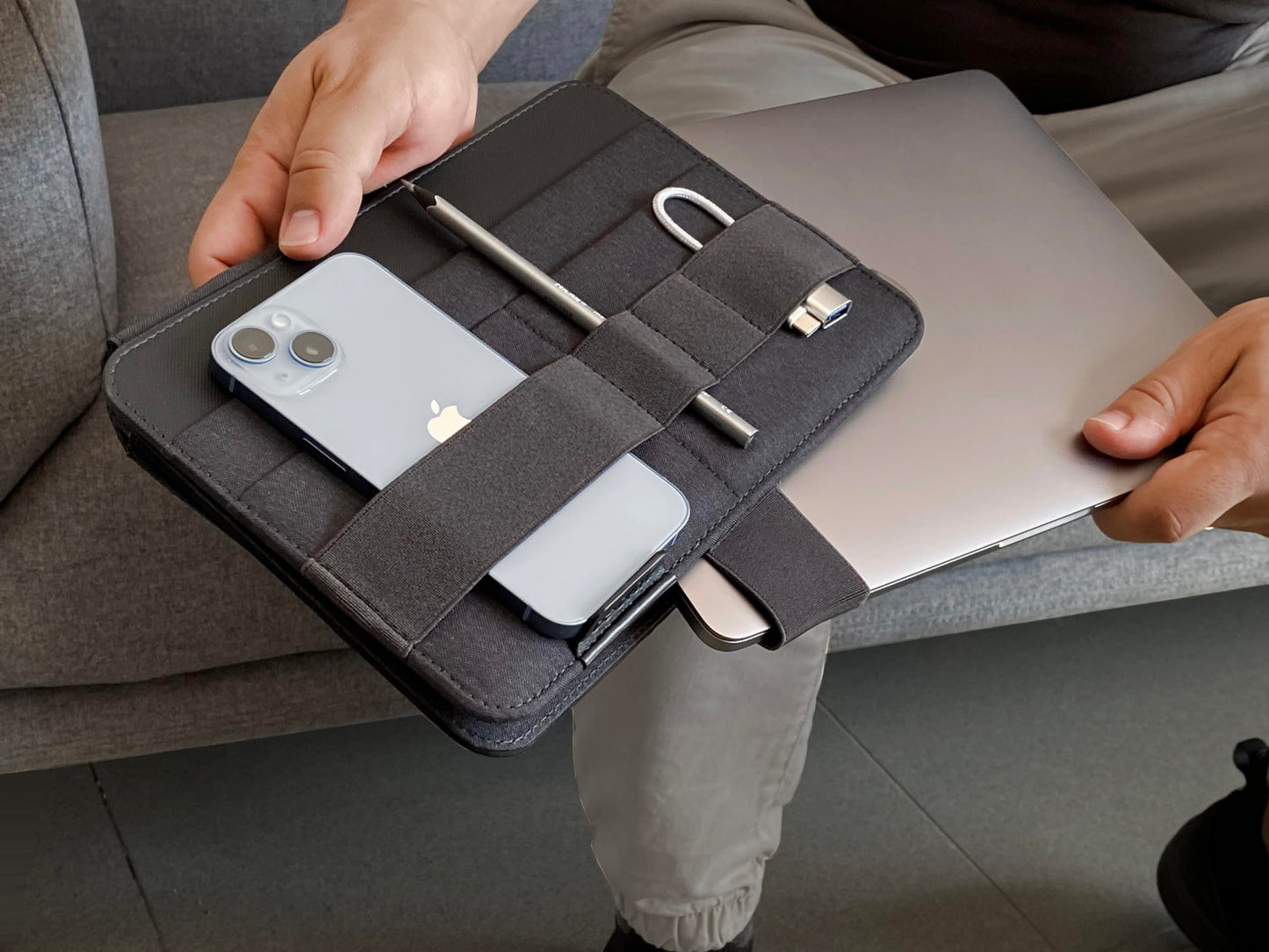 Beblau FOLD PRO Portable Tech Organizer – Attachable Device Pouch & Desk Sleeve | Gadget Case for Office and Home | Work-from-Home Essentials | Flexible Backpack Insert | Fits 13"-15"