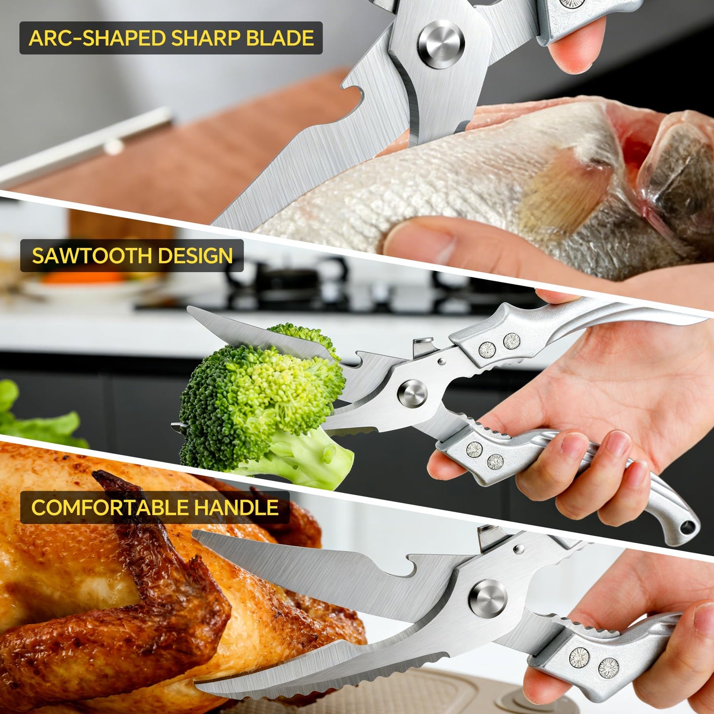 2PCS Kitchen Shears Set Multi-Purpose Kitchen Scissors for Food Heavy Duty Culinary Chef Scissors for Cutting Chicken Meat Vegetables Herbs Scaling Fish, Good Grips Professional Poultry Shears, Silver