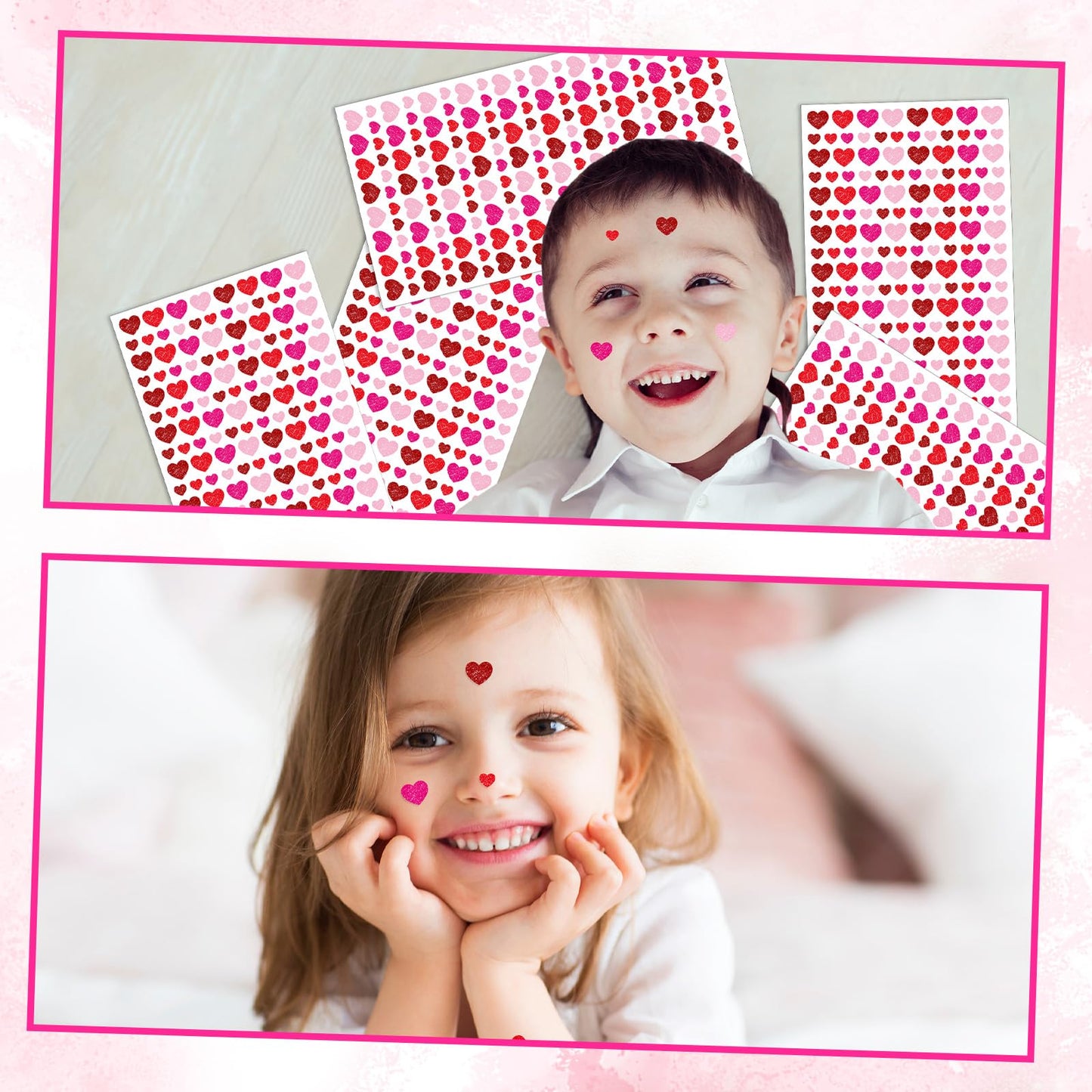 Sayglossy 10 Sheets 2000 Pcs Valentines Small Heart Stickers for Kids, Tiny Mini Heart Stickers, Glitter 2 Size Valentines Decor for Gift Wrapping Scrapbooking DIY Crafts