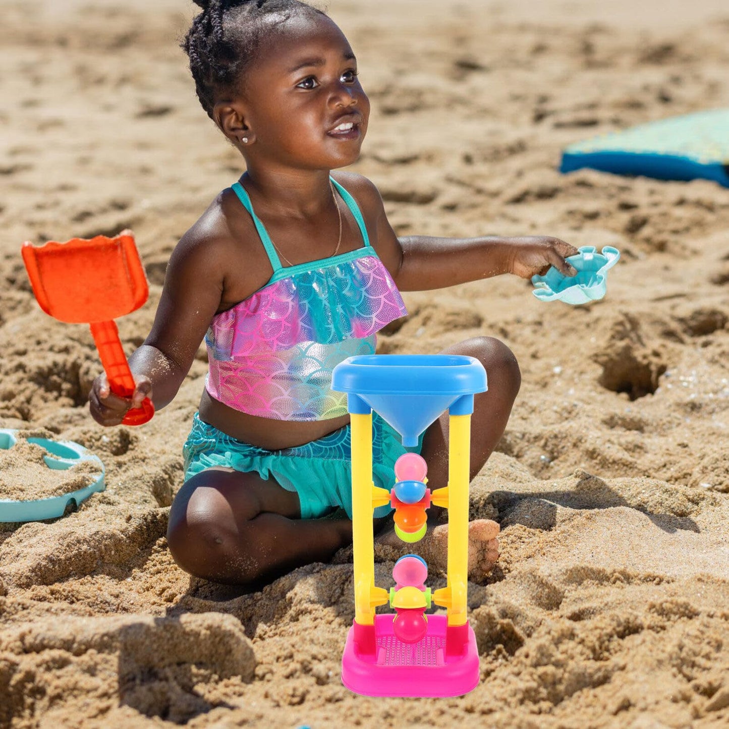 Vaguelly Water Wheel Toy Set Plastic Kids Beach and Water Wheel Toy Outdoor Beach Hourglass Sifting Funnel Random Color