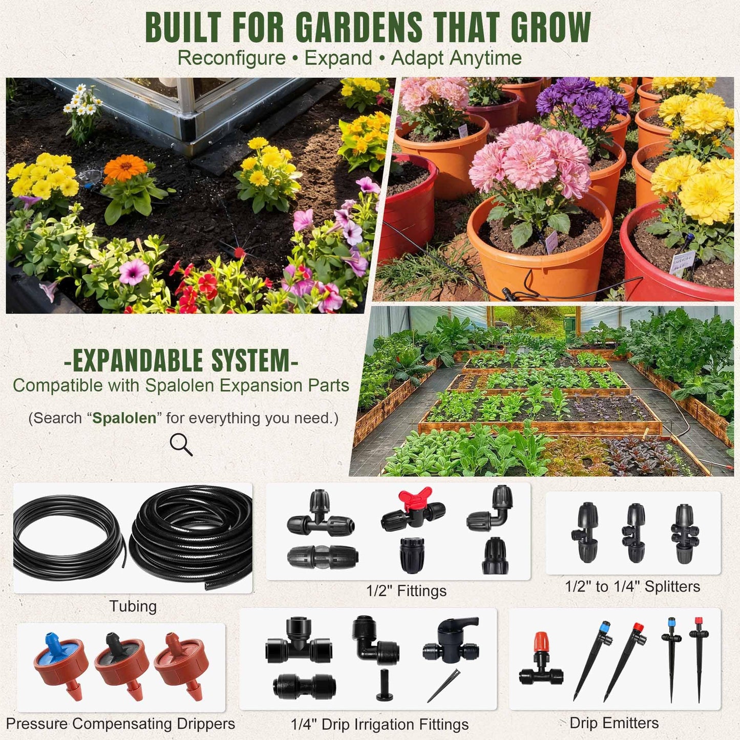 Push-to-Connect Drip Irrigation System Kit, Complete Premium Garden Watering System with 50FT 1/2" Mainline, Leak-Resistant Quick Connect Fittings, Adjustable Drip Emitters for Raised Beds, Greenhouse