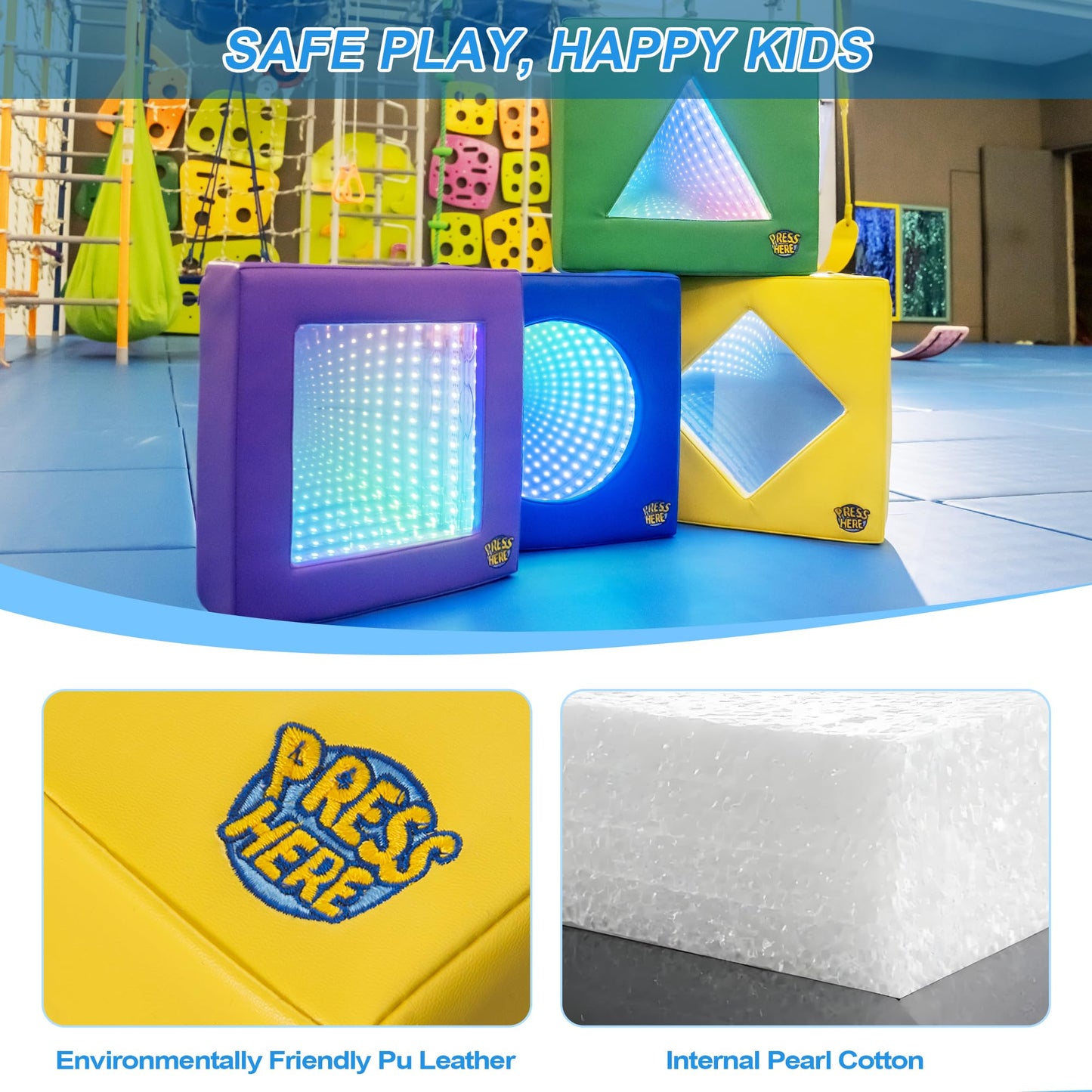Sensolio Soft Padded Sensory Infinity Mirror Set 4-in-1 – Interactive Rhombus, Triangle, Square & Round Mirrors with Multiple Lighting Modes for Sensory Rooms and Therapy Rooms