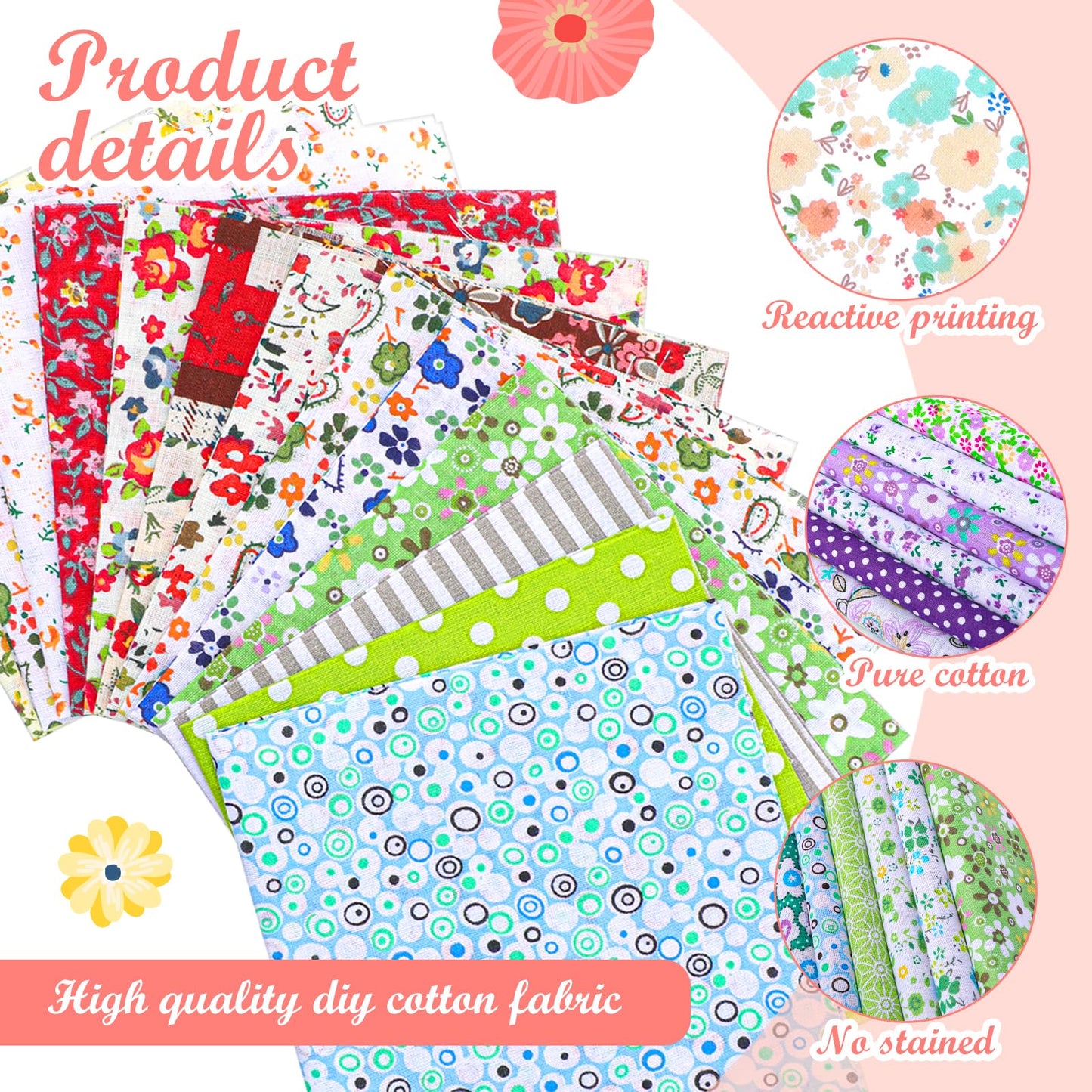 Kifmurase 100 Pieces 10 x 10 Inches Cotton Fabric Squares, Precut Quilting Fabric Bundles Layer Fat Floral Patchwork Fabrics for DIY Crafts Sewing Beginners Cloths Handmade