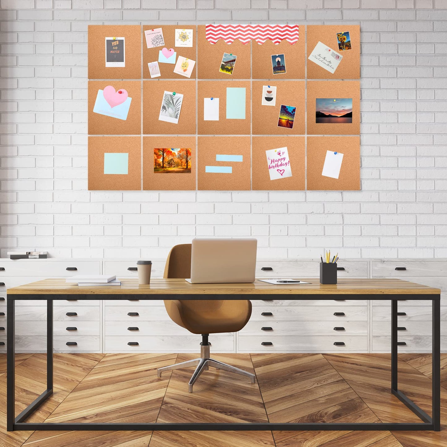 Crtiin 24 Pcs Cork Board Tiles Bulletin Boards 12"x12" 1/4" Thick Square Natural Cork Sheets with Self Adhesive Backing Brown Corkboards for Wall School Office Home DIY Supplies