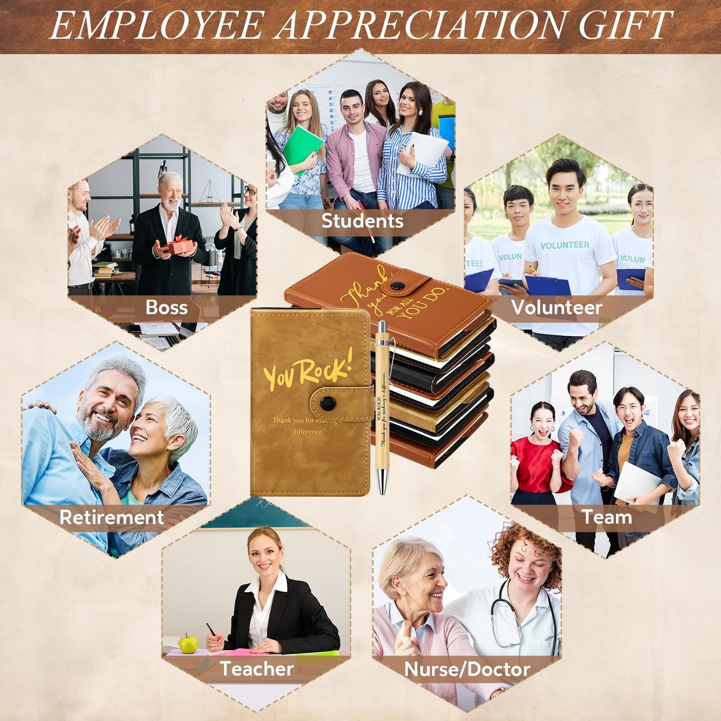 Dispowreath 30 Sets Thank You Leather Journal Bulk Employee Appreciation Gift Inspirational Notebook with Bamboo Pen Notepad End of Year Gift for Coworker Volunteer Teacher Nurse Staff (Multicolor)