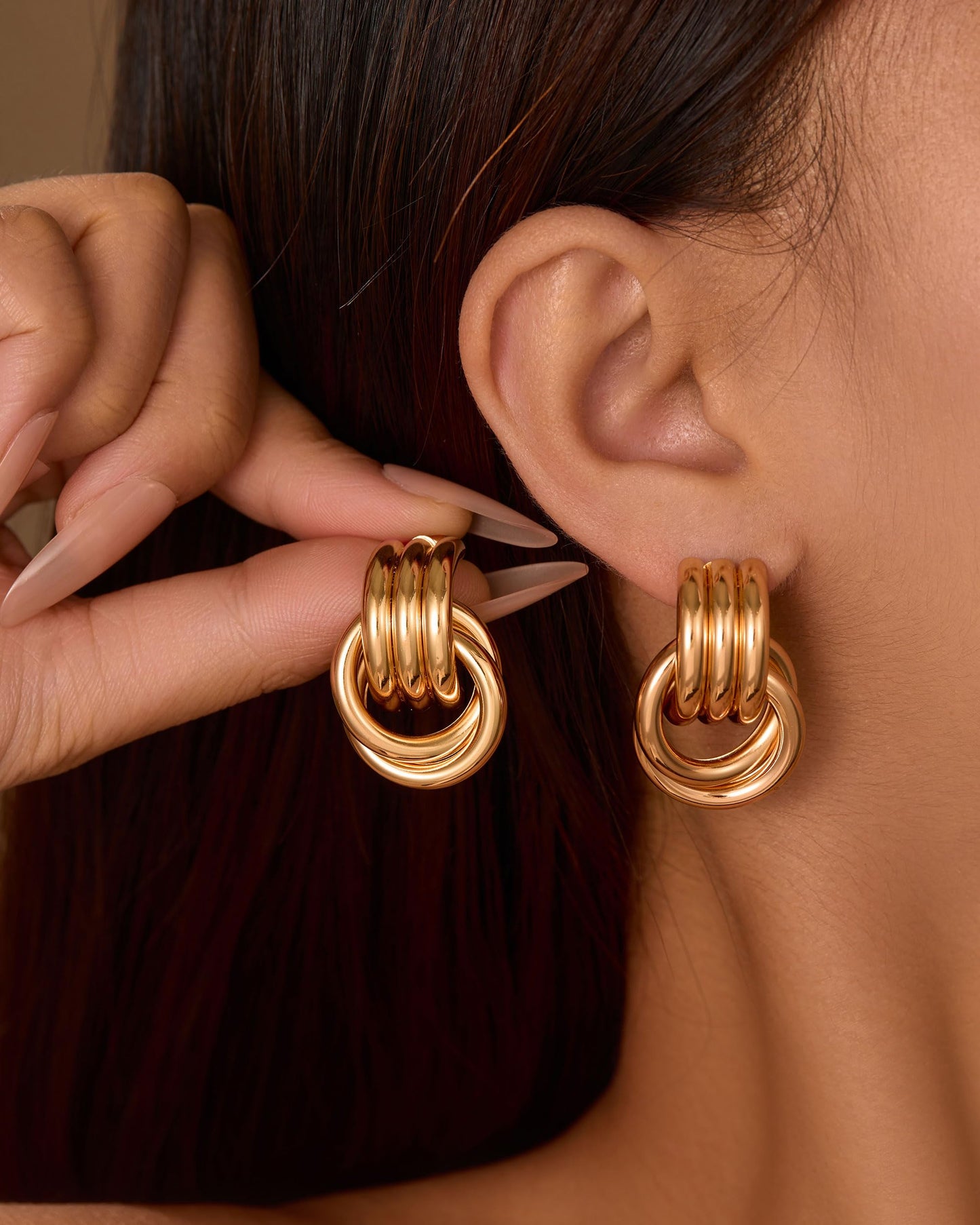 Chunky Gold Plated Earrings Big Knot Earring for Women Golden Drop Dangle Statement Earrings Jewelry
