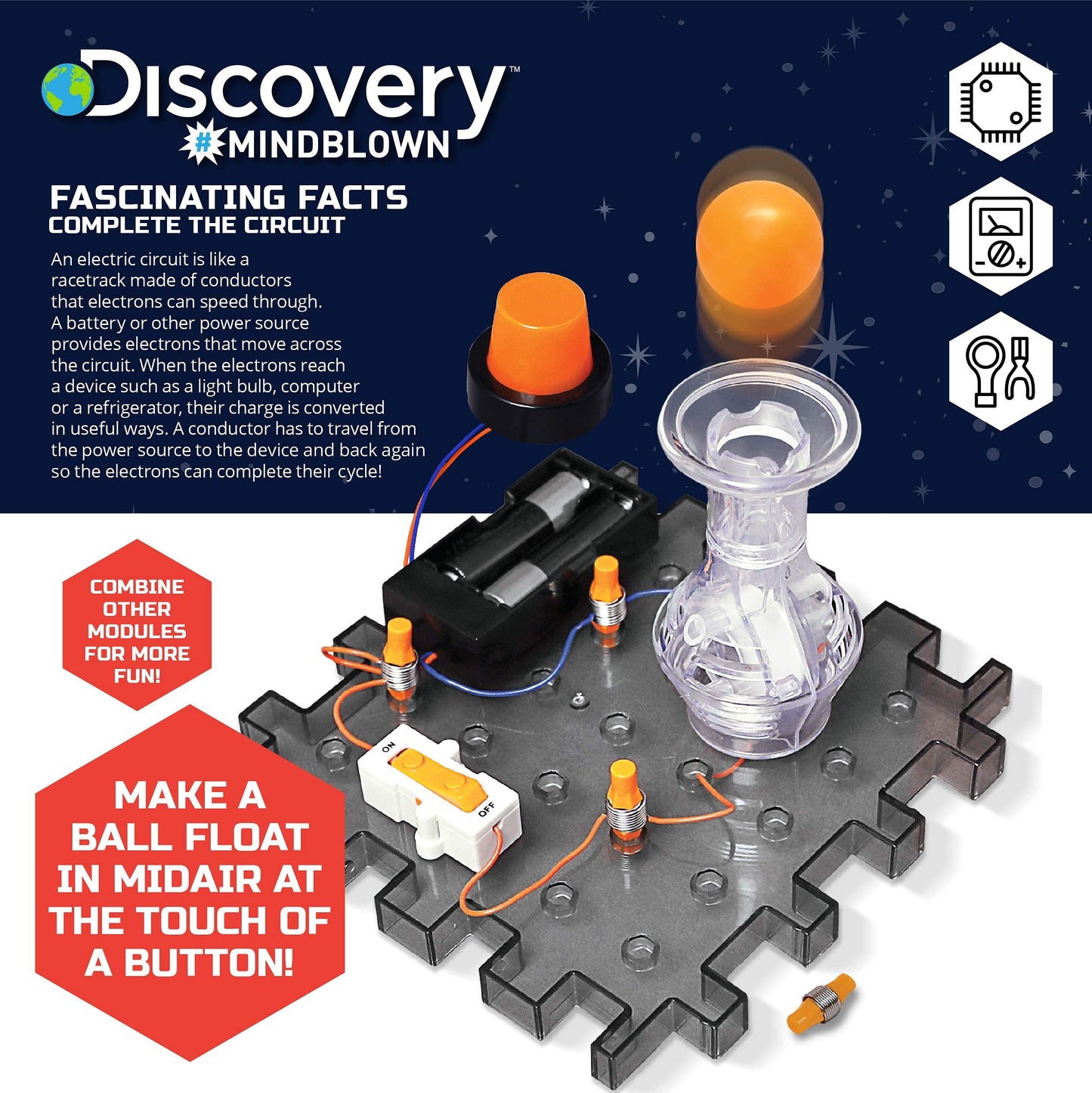 Discovery #MINDBLOWN Action Circuitry Electronic Experiment Mini STEM Set, Build-it-Yourself Engineering Toy Kit, Explore The Science of Motion, Floating Ball Experiment, Great Gift for Kids Ages 8 +