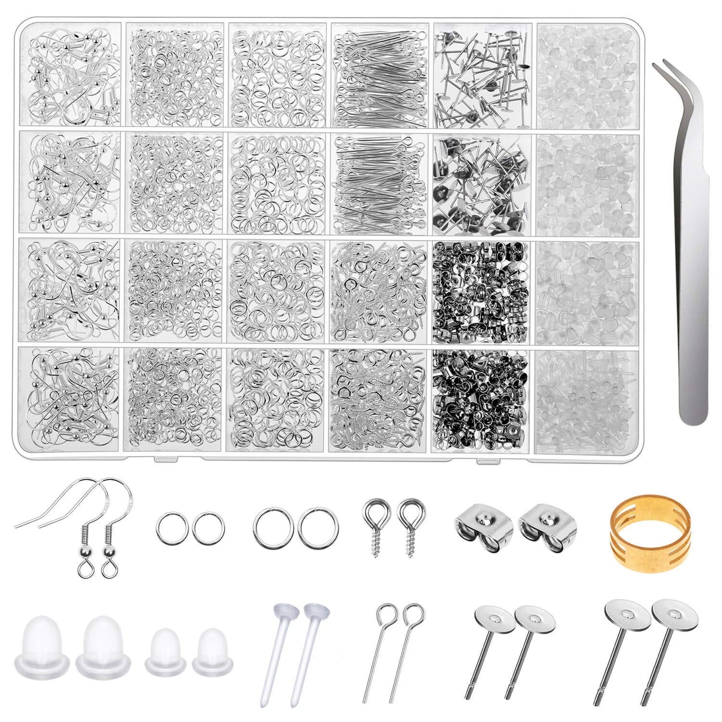 Thrilez 3080Pcs Earring Supplies Kit - Includes Hooks, Backs, Rings, Pins, Posts and Tools for Making and Repairing