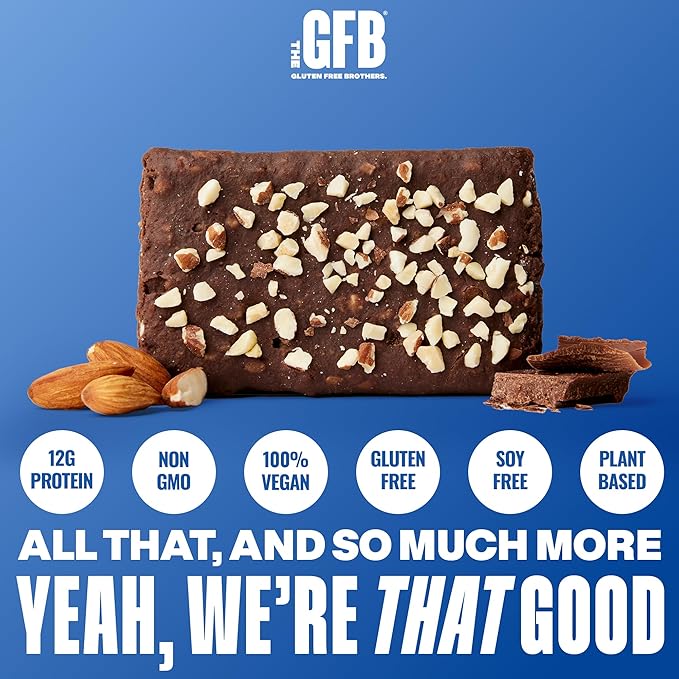 The GFB Dark Chocolate Almond Protein Bars - Gluten Free, Plant Based, Non GMO, Sustainably Made – Ridiculously Tasty, Healthy, Vegan, Nutrition Snack Protein Bars, 2.05 oz (12 Count)