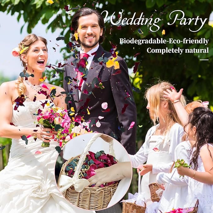 3 Quarts of Red Rose Petals and Eucalyptus Leaves Wedding Confetti with Delphinium, Jasmine, and Marigold for Christmas - Large Packaging for 30 Cups
