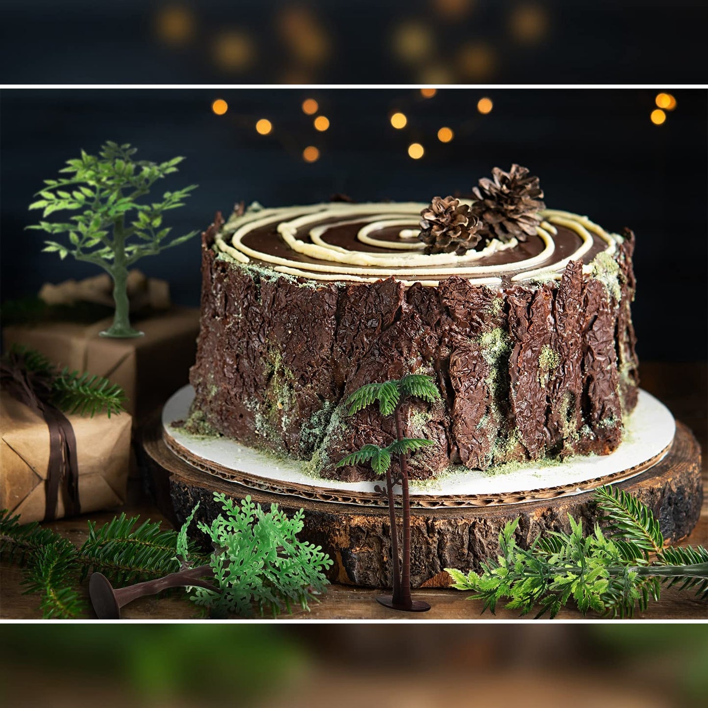 Janinka 36 Pcs Mini Toy Jungle Trees Plastic Model Coconut Trees Figurines with Base Cake Decoration Rainforest Diorama Supplies Scenery Architecture for Craft, Building, Scenery Landscape, 4 Styles