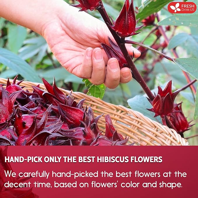 FreshDrinkUS, Premium 40 Hibiscus Flowers Tea Bags, 100% Natural, Pure from Hibiscus Flowers. Loose Flower Herbal Tea. No Sugar, No Caffeine, No Gluten, Vegan.