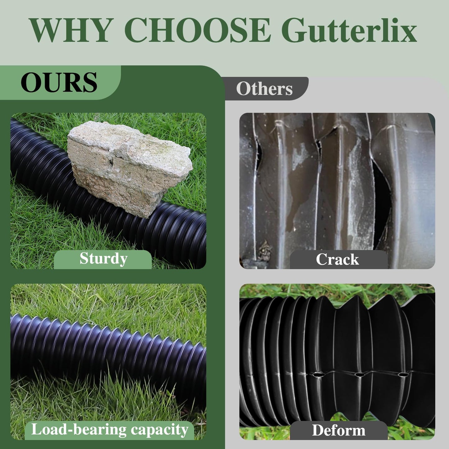 Gutterlix Flexible Gutter Downspout Extensions, Connectable Downspout Extender with 58"+ 67" Extendable Pipe, Thickened Down spout Drain Extension for Rainwater Drainage(2 Pack, Black)