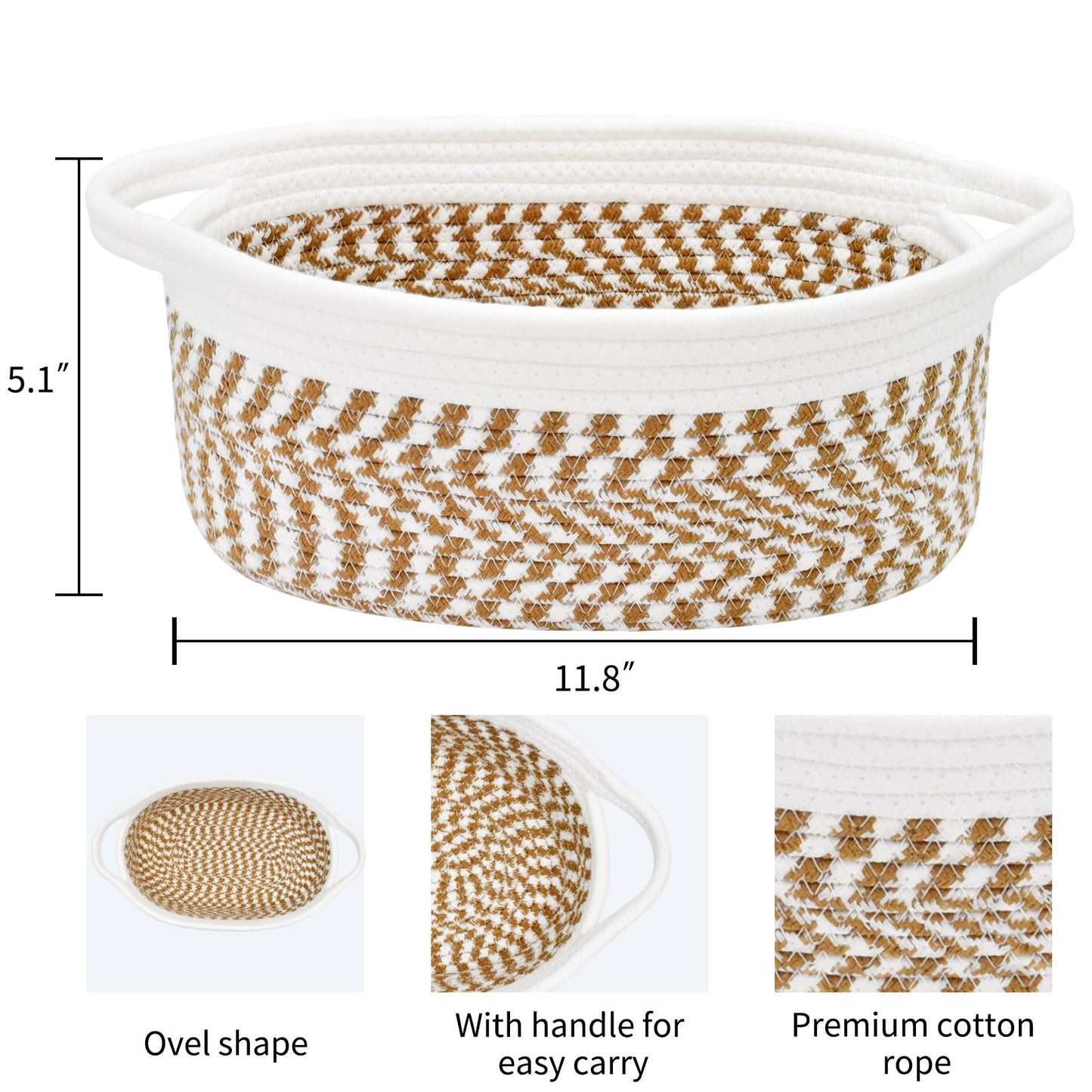 ABenkle Small Basket, 12"x 8" x 5" Cute Small Woven Basket, Rope Room Shelf Storage Basket, Cat Dog Toys Basket Chest Box, Decorative Empty Gift Basket with Handles