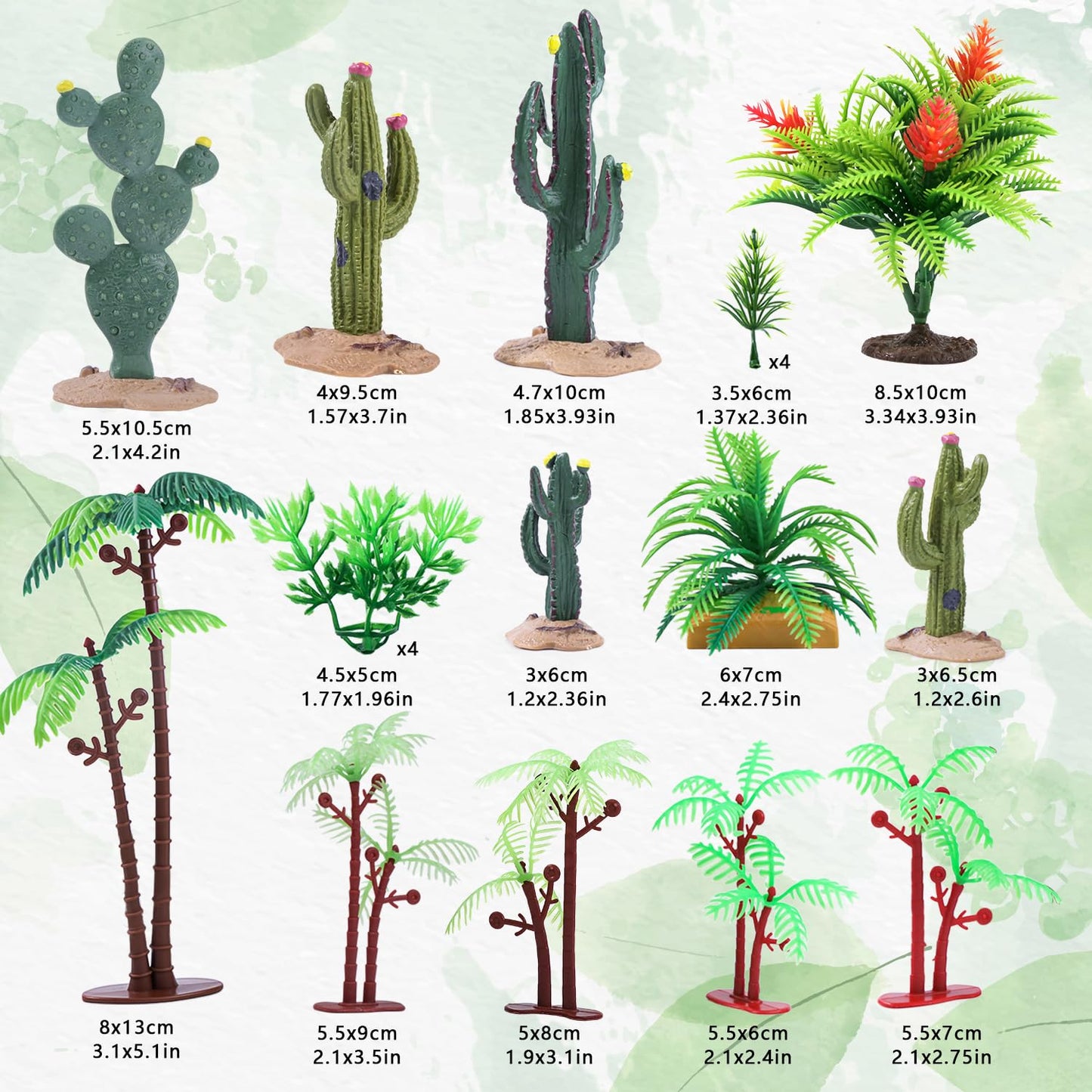 20Pcs Artificial Tree Set, Mini Cactus Tree Grasses Figurines Ornaments for Micro Train Landscape Railway Desert Sand Animal Table Diorama Accessory Garden Decoration