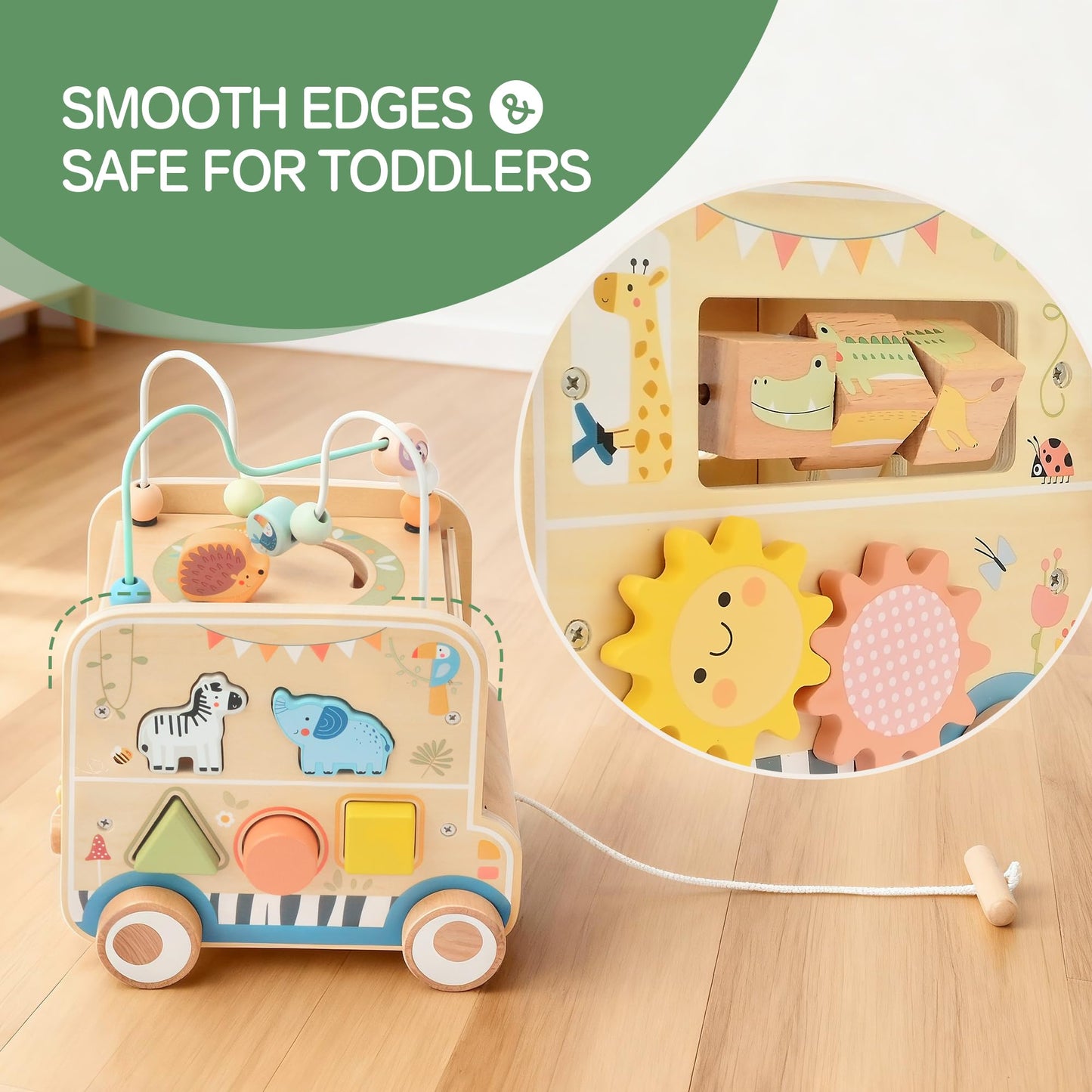 Pithfor Wooden Pull Along Activity Cube Toys, Montessori Toys for 1 2 3 Year Old Baby Toddlers, Baby Activity Cube for 1 Year Old, 1st First Birthday Gift