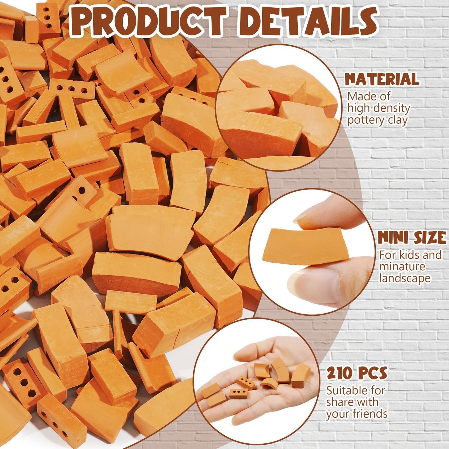 Warmtree 210 Pcs Mini Bricks for Landscaping Miniature Tiny Wall Bricks for Crafts Miniature House Kit Fairy Garden Accessories