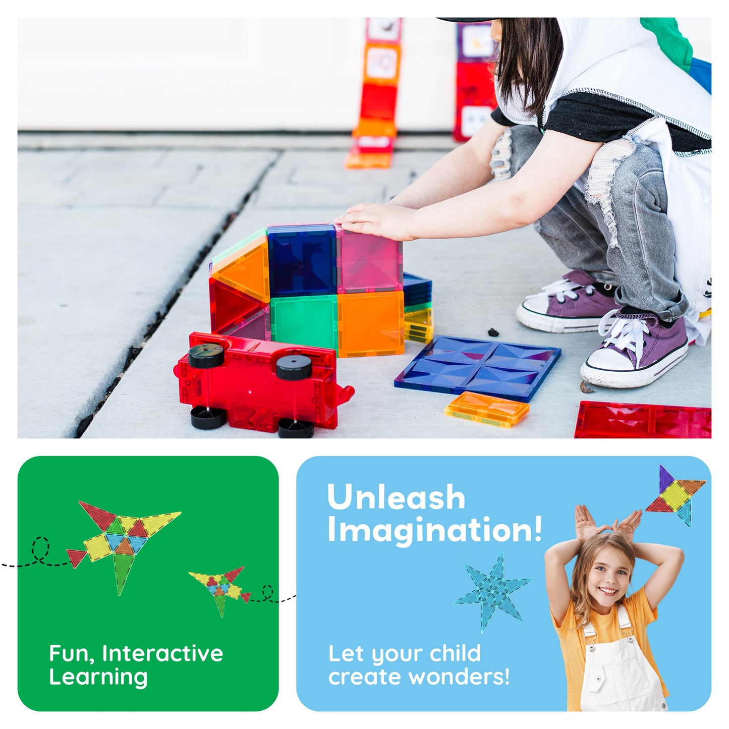 PicassoTiles 60 Piece Set 60pcs Magnet Building Tiles Clear Magnetic 3D Blocks Construction Playboards - Creativity Beyond Imagination, Inspirational, Recreational, Educational, Conventional