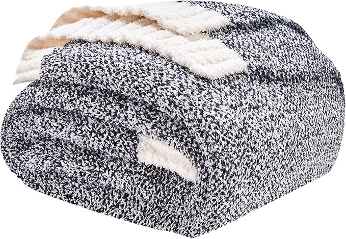 CozeCube Melange Blanket, Ultra Soft Black and White Throw Blanket, Warm Cozy Knit Fuzzy Plush Reversible Throw for Couch Bed Sofa, 50"x60"