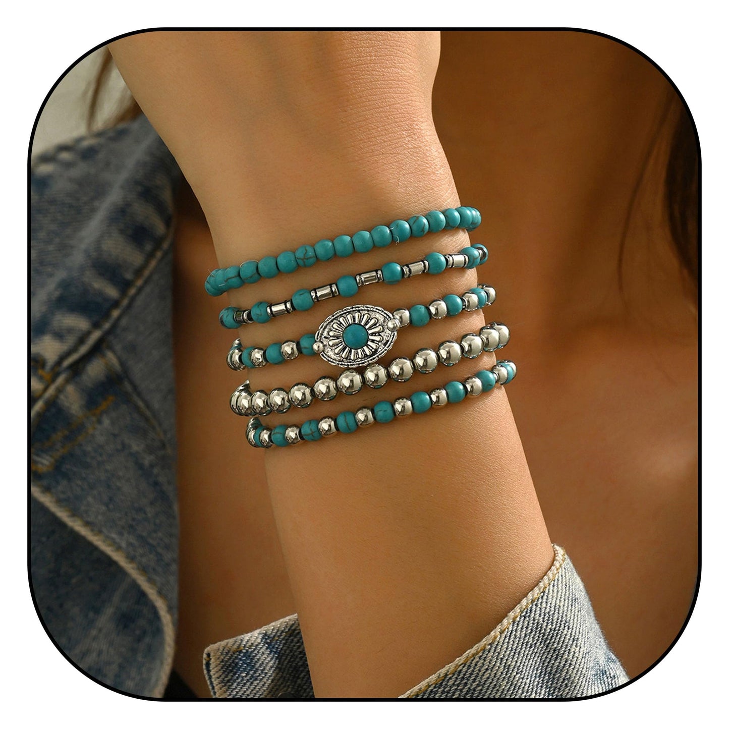 LOTSOF Western Turquoise Beaded Bracelet, Chic Stack Beaded Western Style for Country Concerts, Cowgirl Outfits & Boho Jewelry (Western Bracelets)