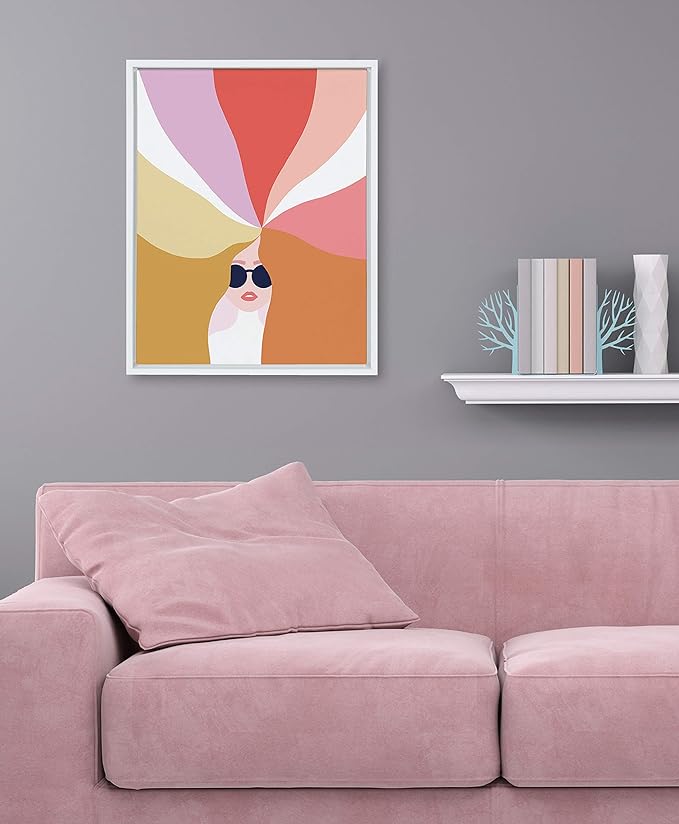 Kate and Laurel Sylvie Rainbow Girl Framed Canvas Wall Art by Dominique Vari, 18x24 White, Modern Art Decor for Home