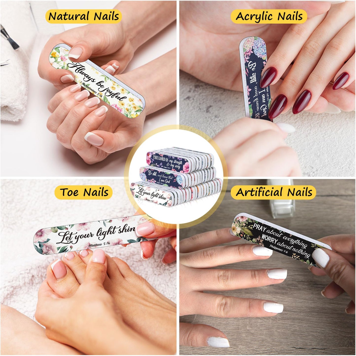 Lanties 200 Pcs Christian Bible Verse Nail Files Gift for Women Religious Scripture Nail Emery Boards Colorful Floral Buffering Files Scripture Manicure Tools Easter VBS Gift(Flower)