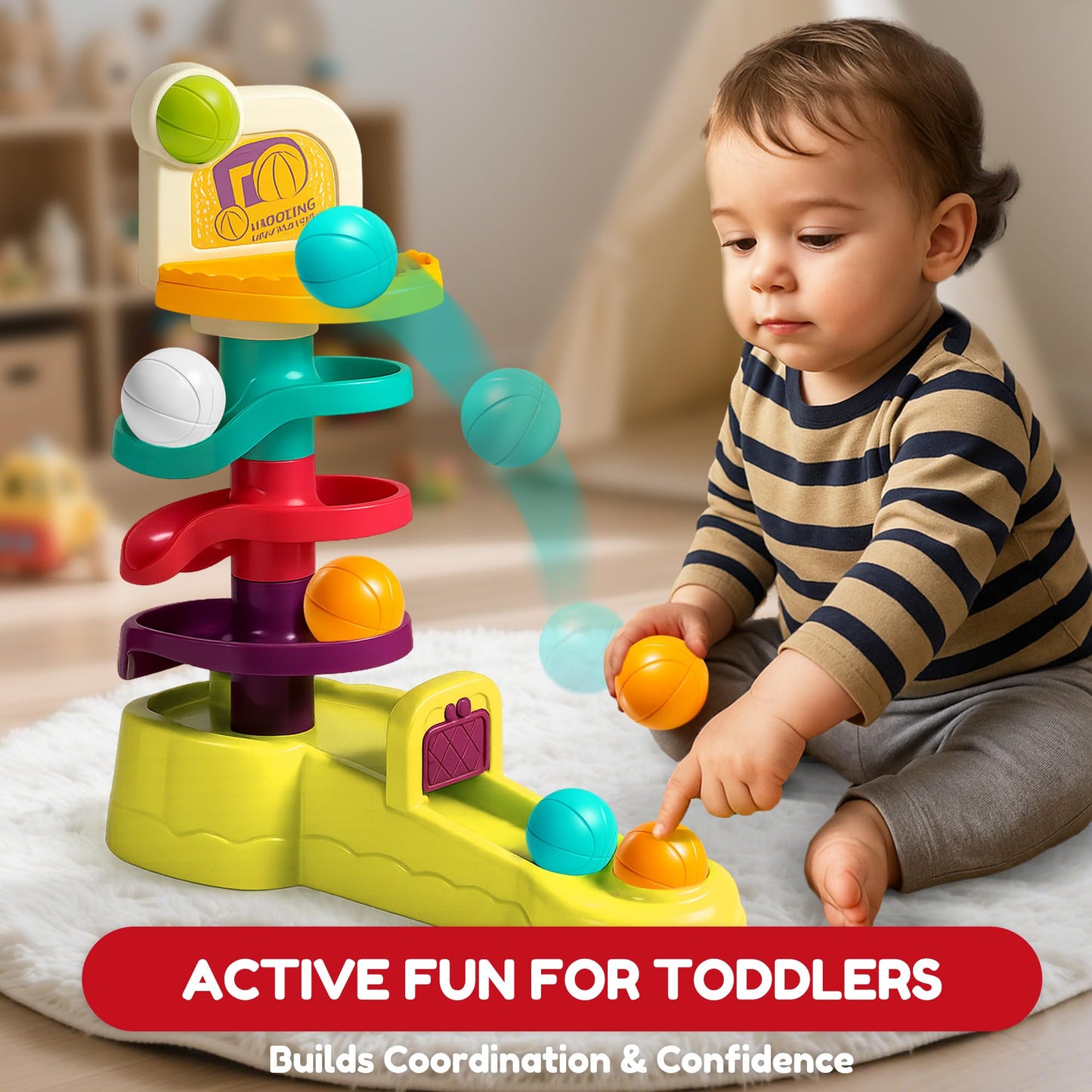 ROHSCE Silicone Rainbow Stacker 7PCS + Montessori Ball Drop Toy, Soft Nesting Blocks Sensory Stacking Toys, 2-in-1 Educational Set for Creative Play & Learning, Babies & Toddlers