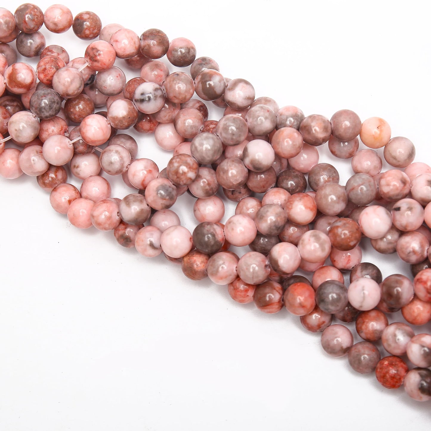 70PCS Natural 8MM Healing Gemstone, Pink Zebra Jasper Energy Stone Round Loose Beads, Semi-Precious Crystal Beads with Free Elastic String for Jewelry Making DIY