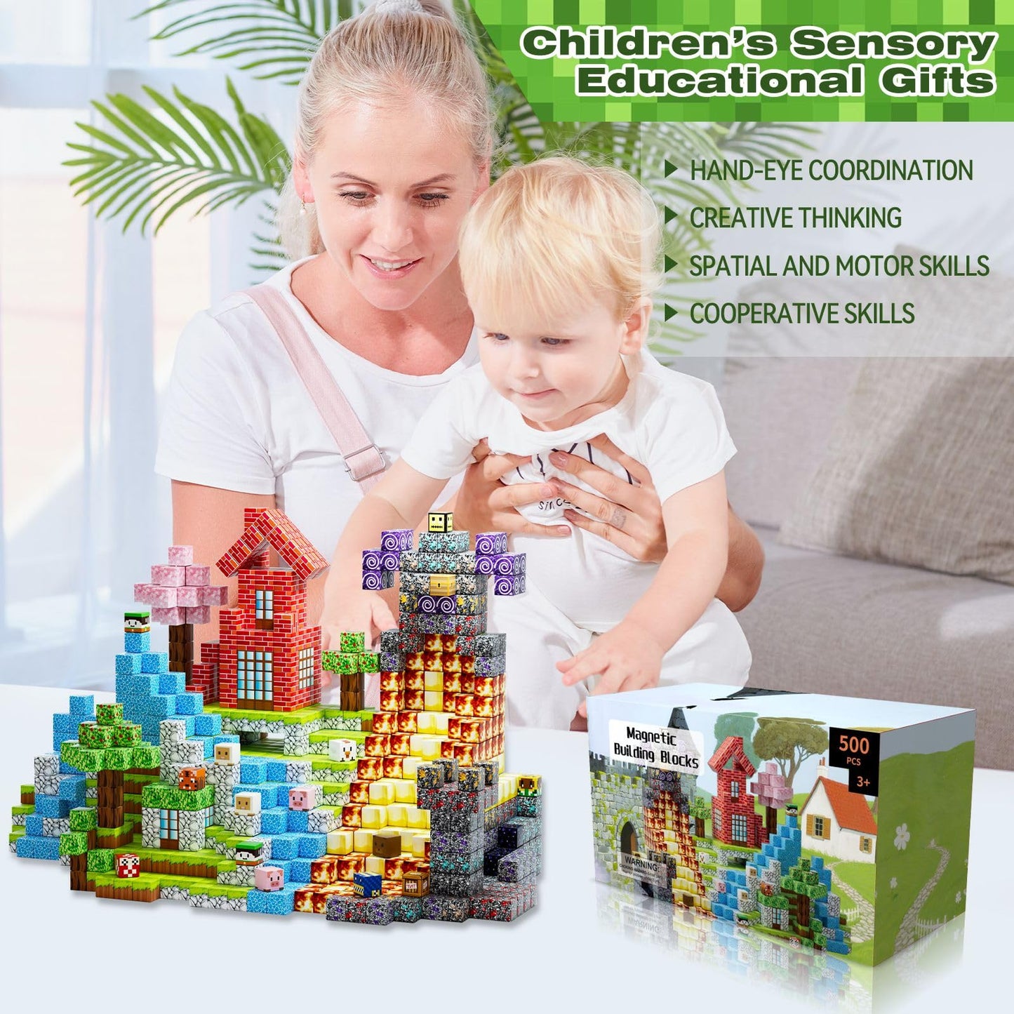 500 PCS Magnetic Blocks - Magnetic Building Blocks Cubes, STEM Montessori Toy Set, Stacking Magnets for Kids - Magnet Cubes for Boys & Girls 3+ Educational Stacking Toy Birthday Gift for Children