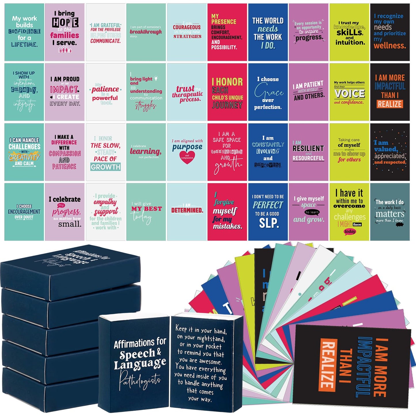 Tinlade 400 Pcs/10 Set Speech Therapist Appreciation Week Gift Thank You Cards with Positive Box Mini Inspirational Cards Funny Quote Bulk for SLP Teacher New Nurse Medical Assistant Nusing Essentials