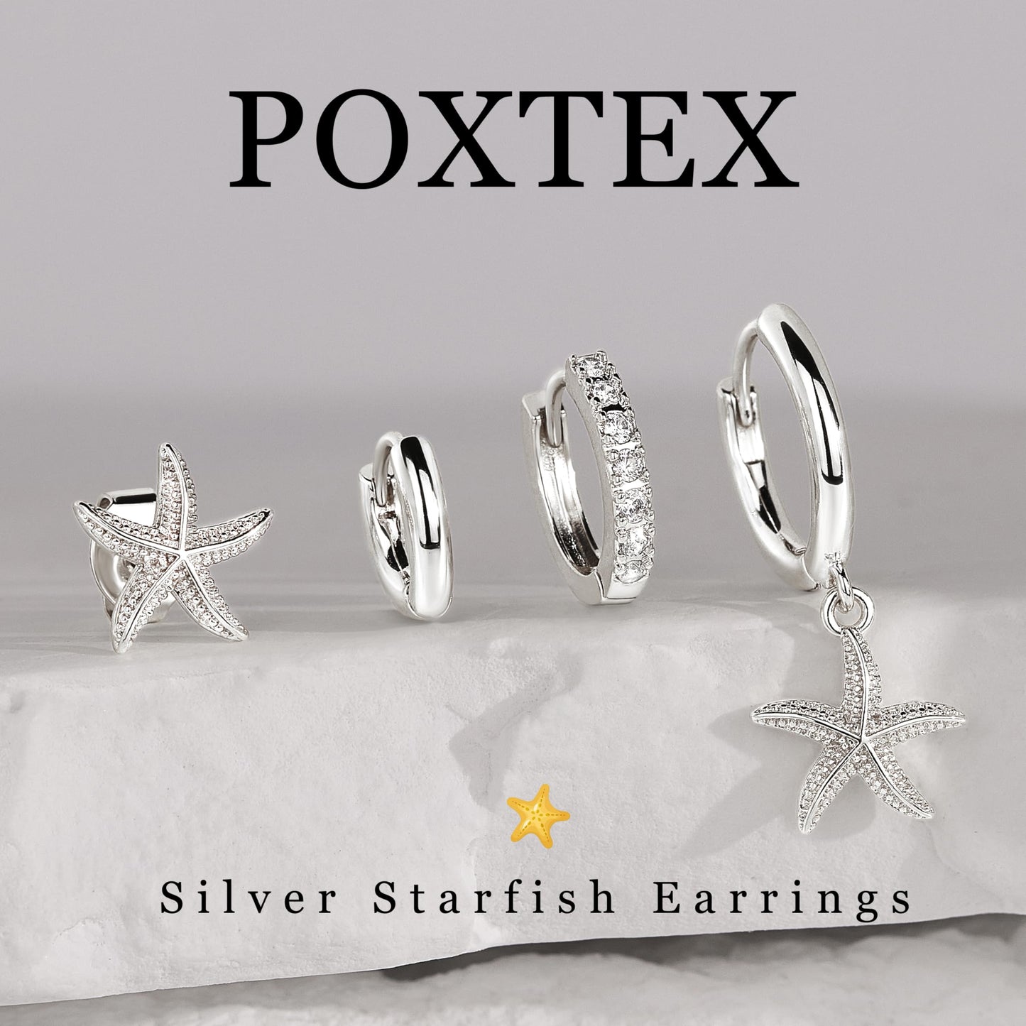 Starfish Earrings Set for Women, Silver Starfish Dangle Stud Hoop Earring Set for Multiple Piercing, Summer Beach Jewelry, Essential for Holiday Earrings