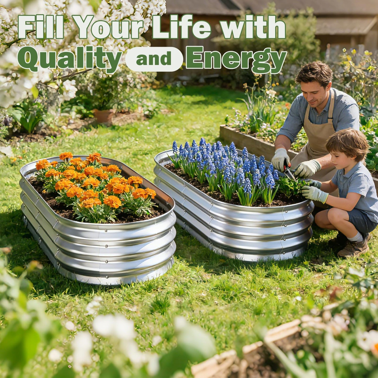 Tegarbed Galvanized Raised Garden Bed Outdoor, 4x2x1ft Metal Heavy Duty Planter Boxes for Gardening, Easy Assemble Bottomless Small Oval Plant Container Kit for Vegetable, Flower, Fruit, Silver, 1Pack