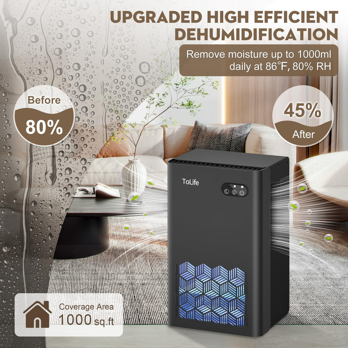 Dehumidifier 1000 Sq Ft 95 oz Tank with Sleep Mode