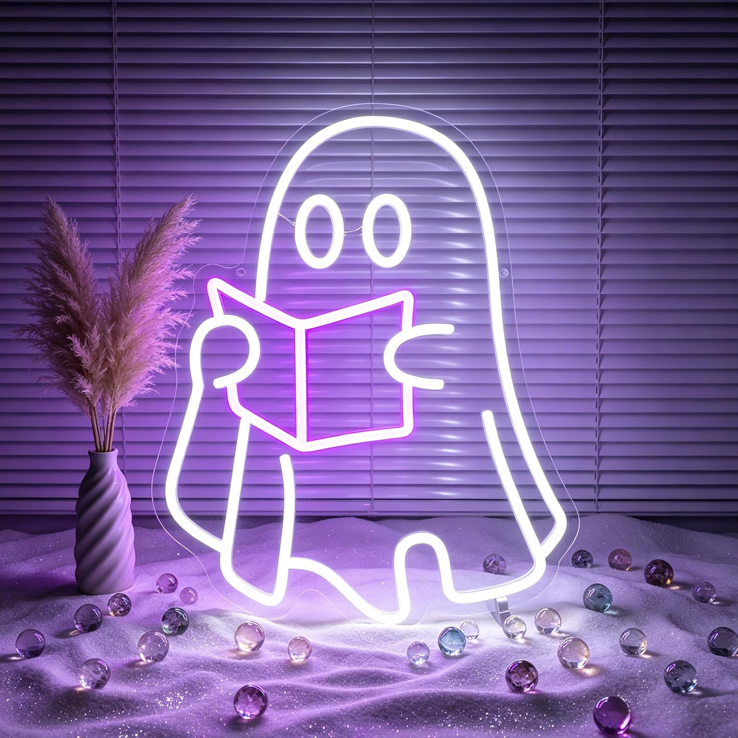 Ghost Read Book Neon Sign Led Neon Lights Signs for Wall Decor USB Powered Led for Room Decoration Home Bar Game Room Party Decor