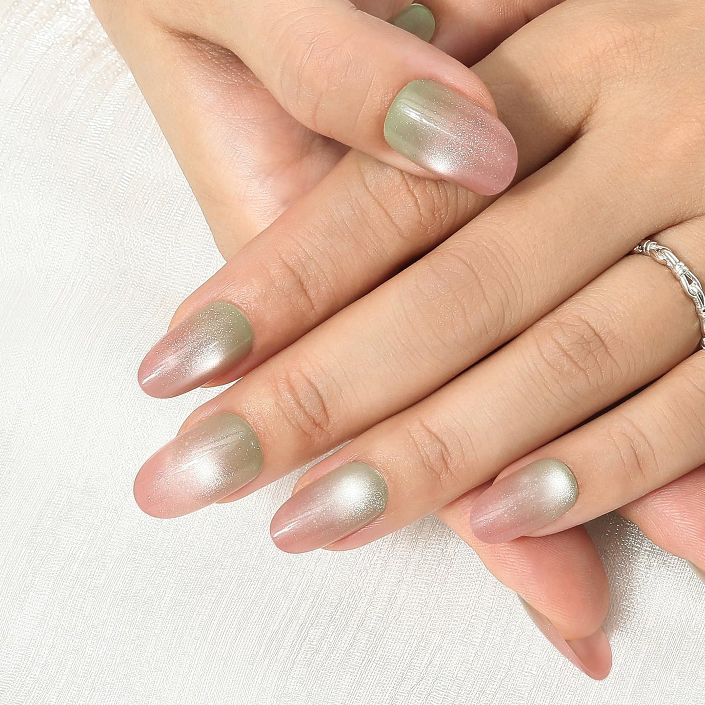Press on Nails Short Oval Ombre 2 Pack, Light Guava | Rust Olive Glitter Nail Press ons- 60Pcs Stick on Nails Kit, Reusable False Nails for Women (L2224_2152)