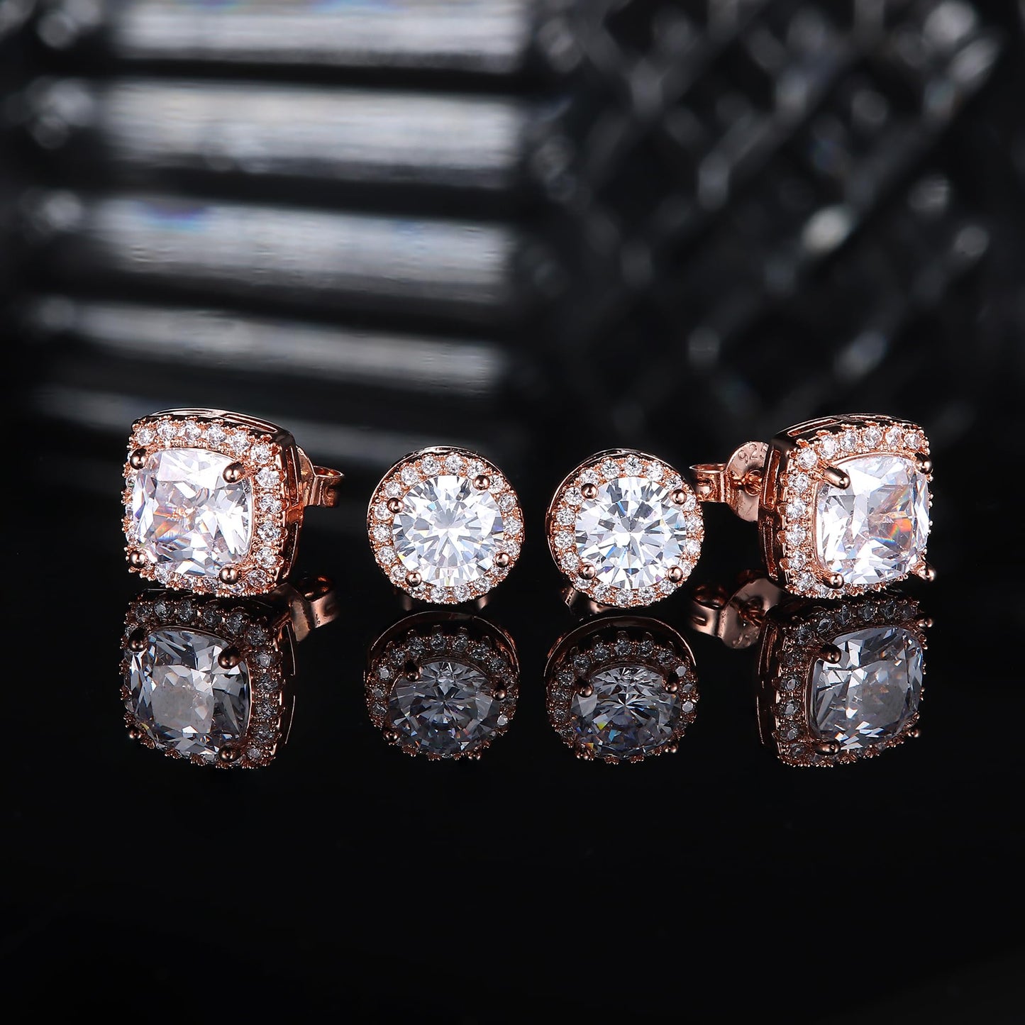 Hayoso Cubic Zirconia Stud Earrings for Women Men Sterling Silver Earring Post Hypoallergenic 14k Gold Plated Round&Square Earrings Rose Gold