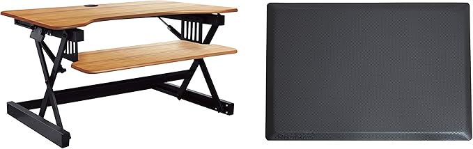 Rocelco 40" Large Height Adjustable Standing Desk Converter with Anti Fatigue Mat BUNDLE - Quick Sit Stand Up Computer Workstation Riser - Retractable Keyboard Tray - Black (R DADRT-40-MAFM)