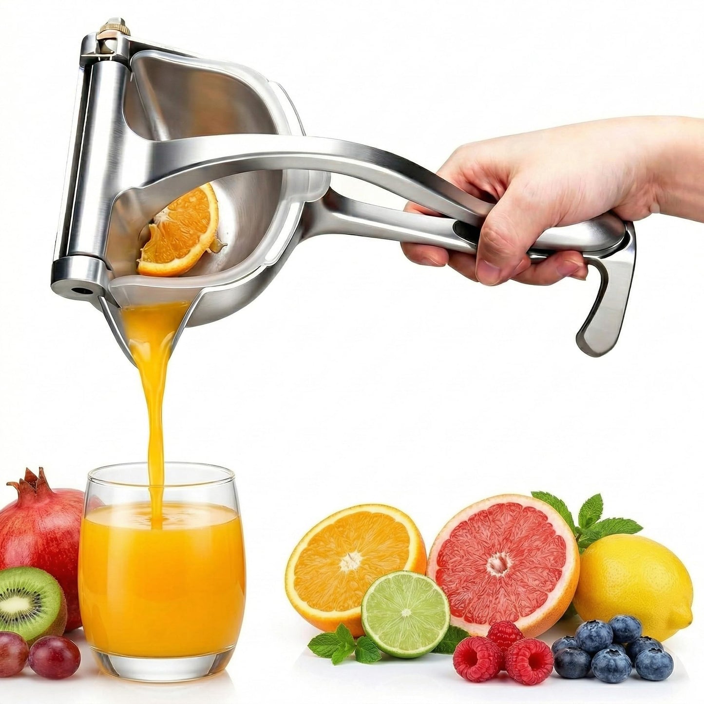 KIOOM Manual Juicer Hand Press – Handheld Fruit Juicer Squeezer for Orange, Lemon, Lime & Citrus – Heavy Duty Metal Juice Squeezer with Non-Slip Base