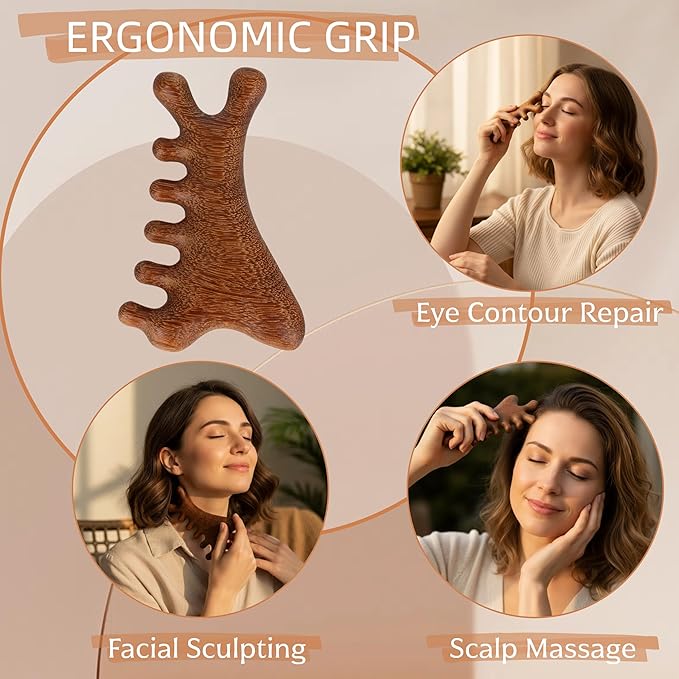 Lymphatic Contour Face Brush, Soft Dry Lymphatic Drainage Massager with Wooden Facial Massage Tool for Chin & Jawline Sculpting, Ergonomically Designed to Fit The Skin Precisely (2 PCS)