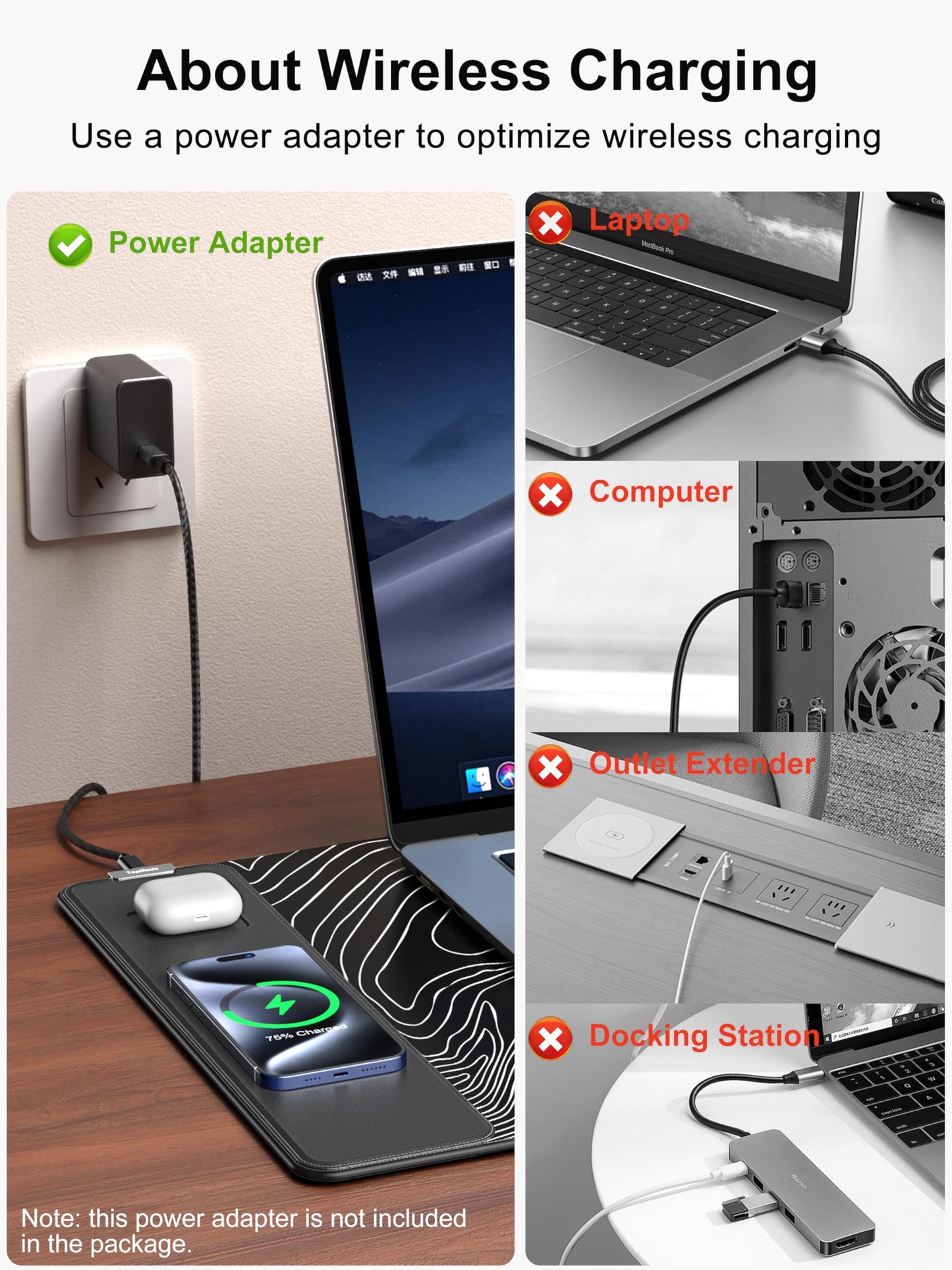 TopMade Mouse Pad with 15W Fast Wireless Charging, 31.5"x15.75" XXL Large Gaming Waterproof Desk Pad with Ultra-Smooth Surface, Non-Slip Base, Computer Desk Mat, Black Topographic Map #1