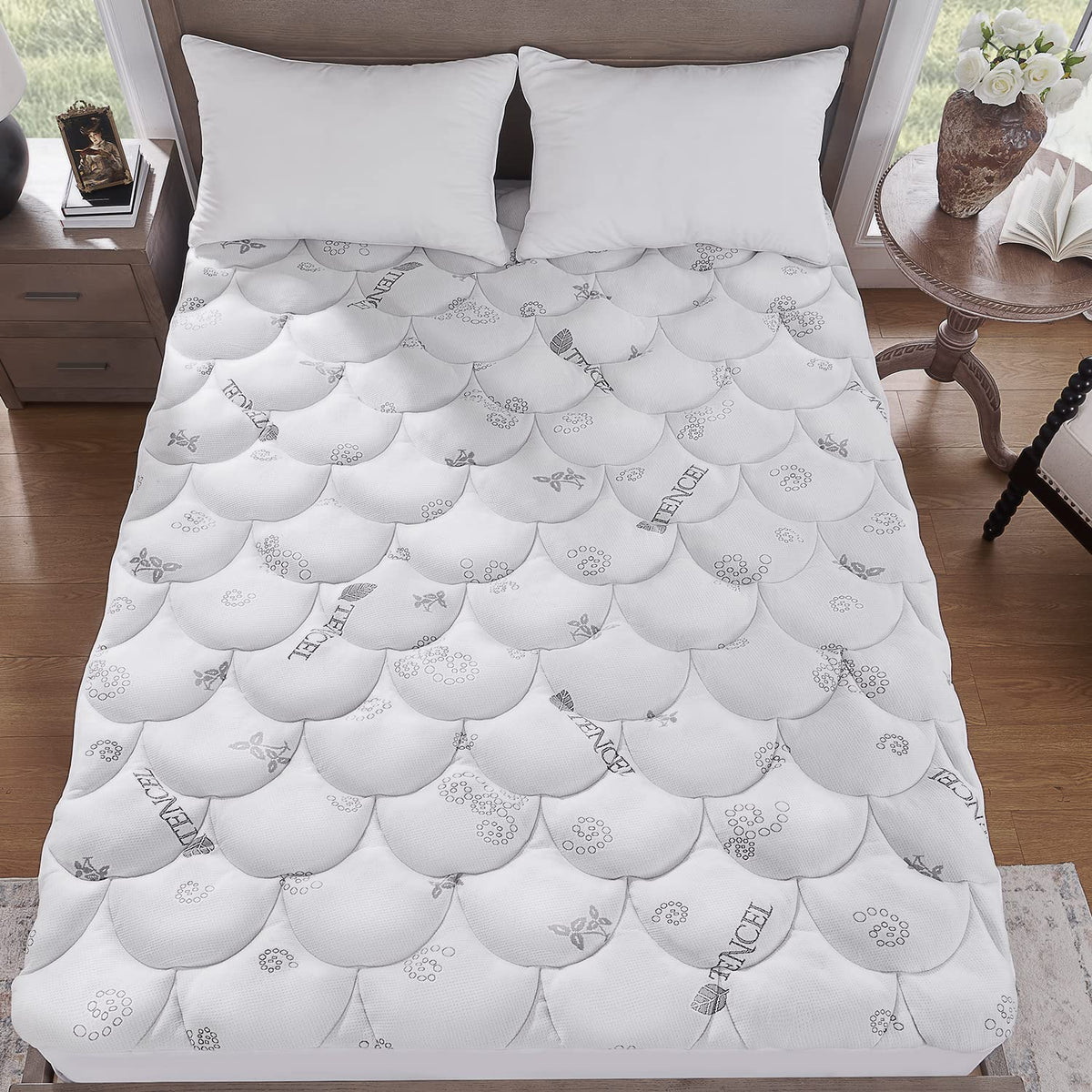 Padded Topper King Size 40% Tencel Blend Rayon from Bamboo and Polyester Filled Mattress Cover