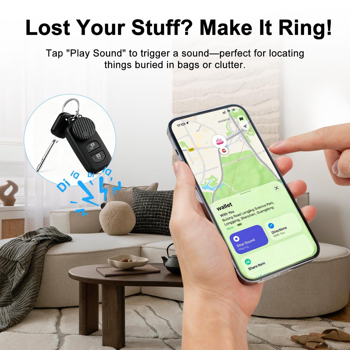 Air Tracker Tags 4 Pack, Bluetooth Item Finder Compatible with Apple Find My (iOS Only), Key Finder & Luggage Tracker with Left Behind Alerts, Lost Mode & Replaceable Battery