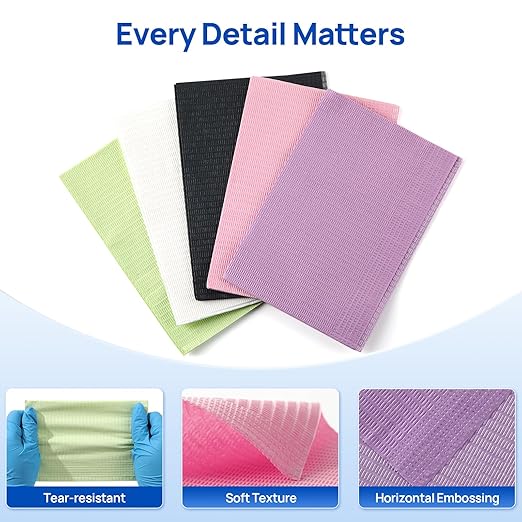 JMU Dental Bibs 125pack, Disposable Tattoo Bibs 3-Ply, Waterproof Tray Covers, 13" x 18", Yellow