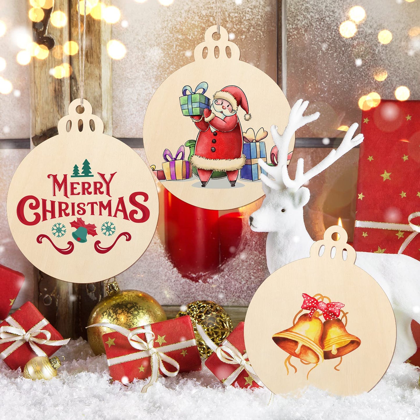 Large Size 7" Wooden Christmas Ornaments to Paint, DIY Blank Unfinished Round Wood Discs Ornament for Crafts Hanging Decorations(10PCS)