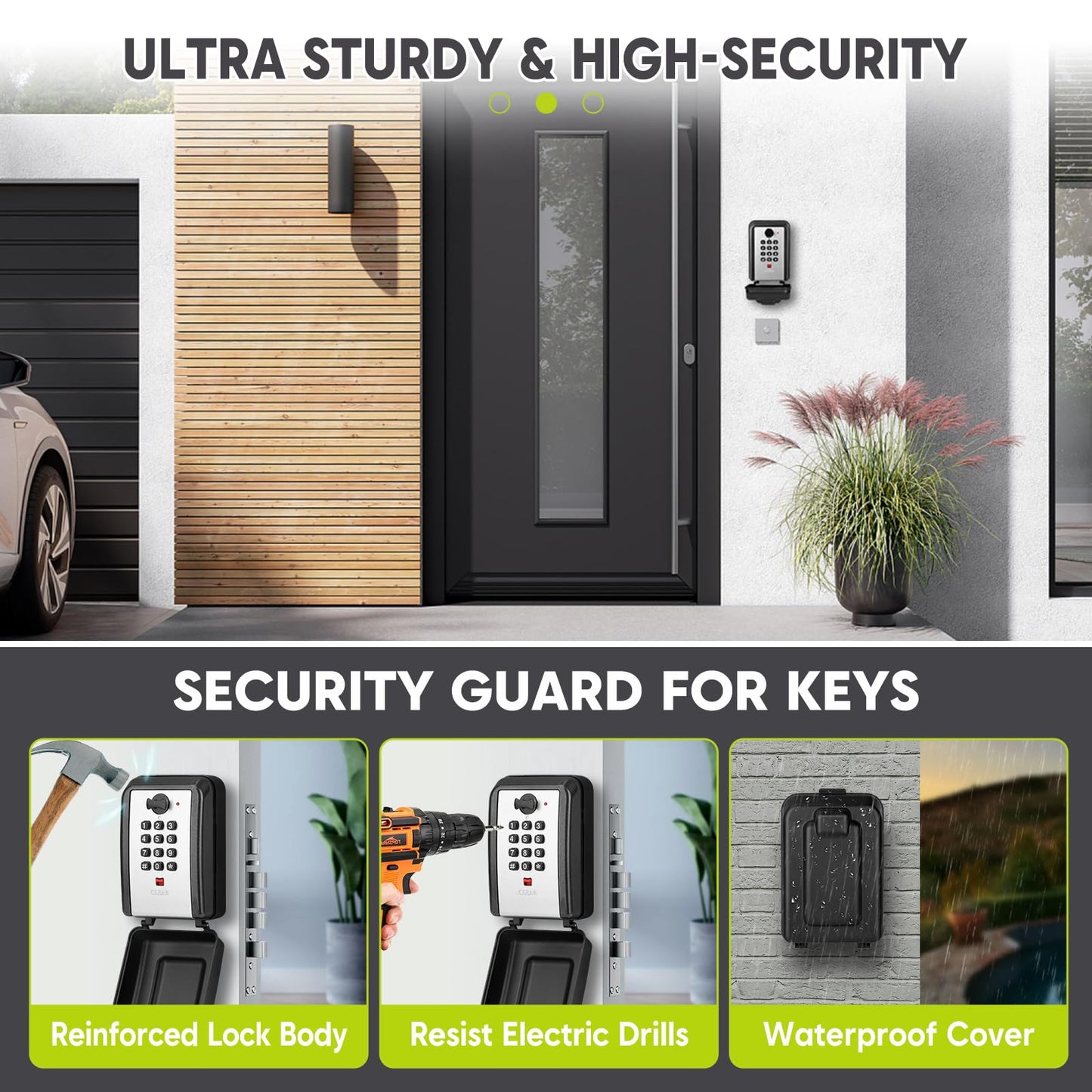 BKNOOU Sturdy Waterproof Key Lock Box for Outside, Large Capacity Wall Mount Lock Box for Keys with Code, 12-Digit Combination Resettable Security Lockbox for Outdoor House Spare Keys, Home, Garage