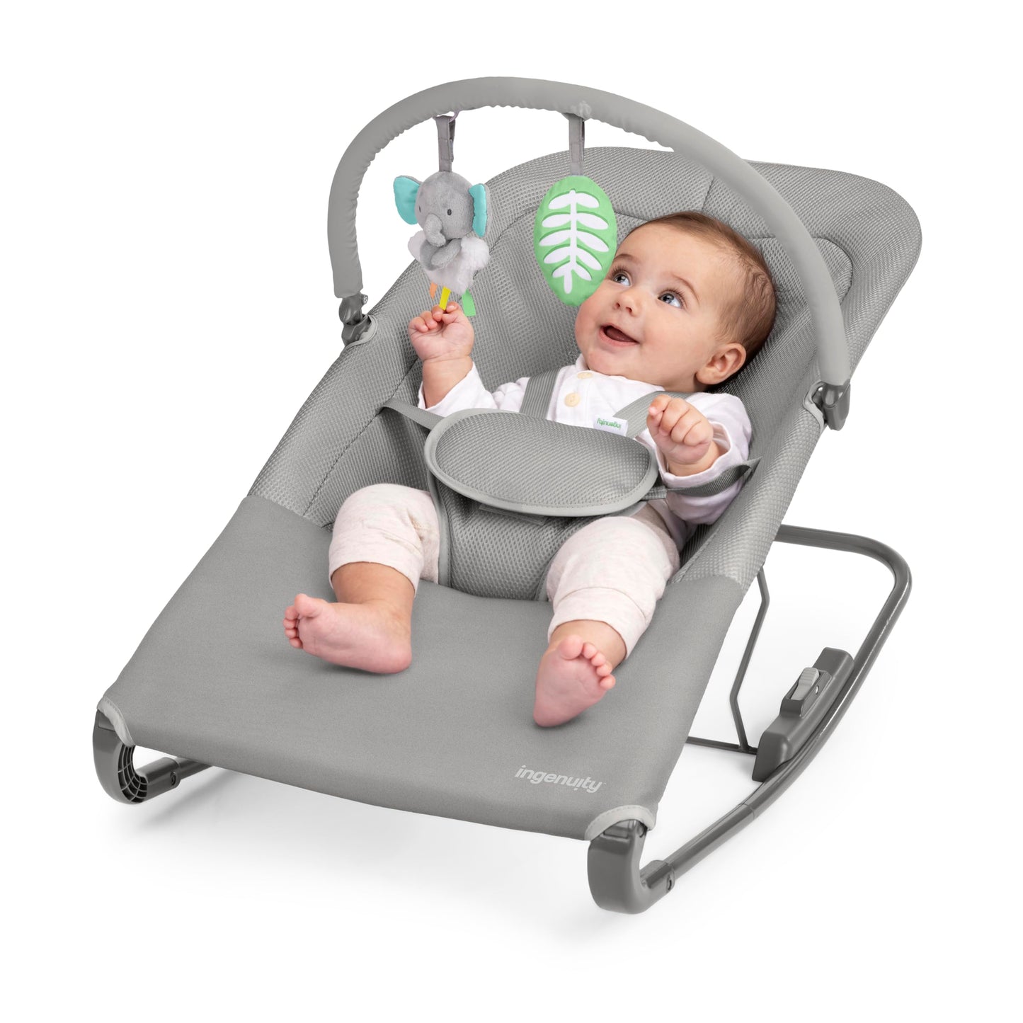Ingenuity Nestle Vibrating Rocker, Lightweight Foldable Infant Seat with Breathable Fabric, 2-Position Recline, Mini Vibration Unit, 5-Point Harness, Travel Bag